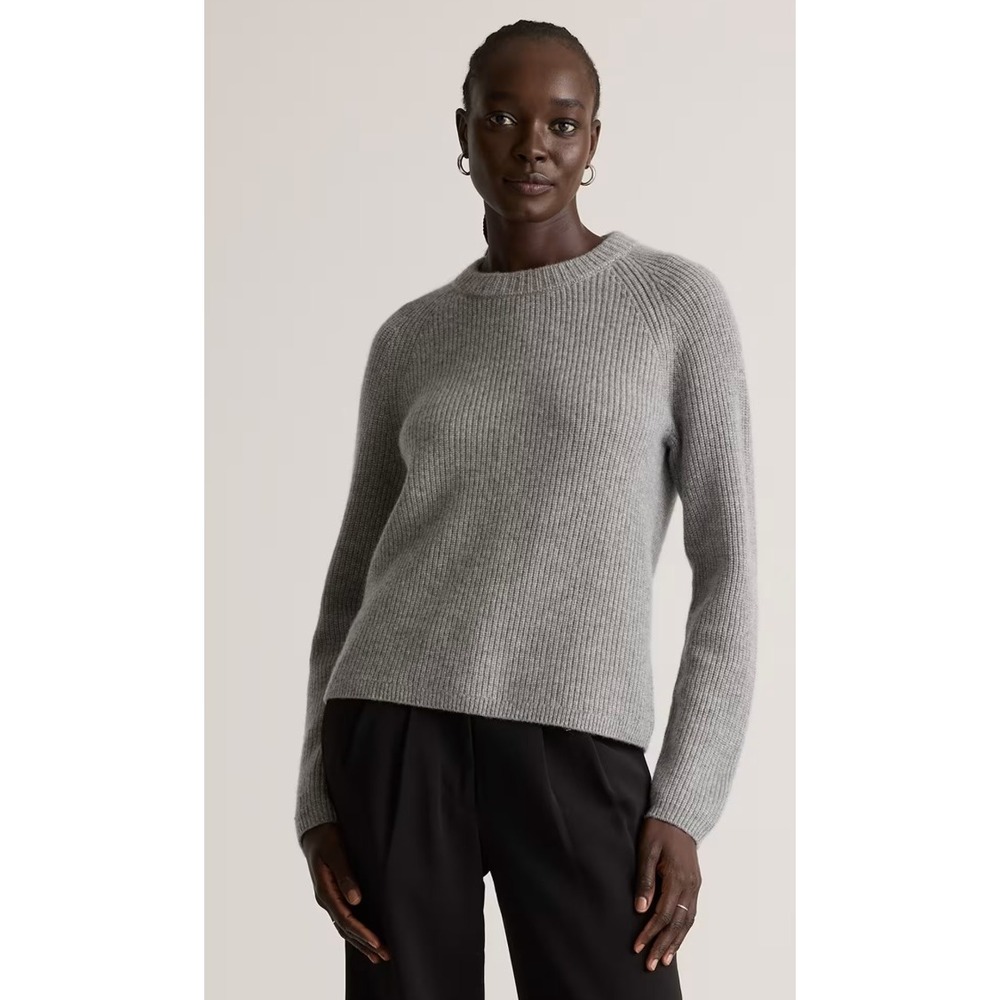 Quince Mongolian Cashmere Fisherman Crewneck Sweater Heather Gray Women's Medium